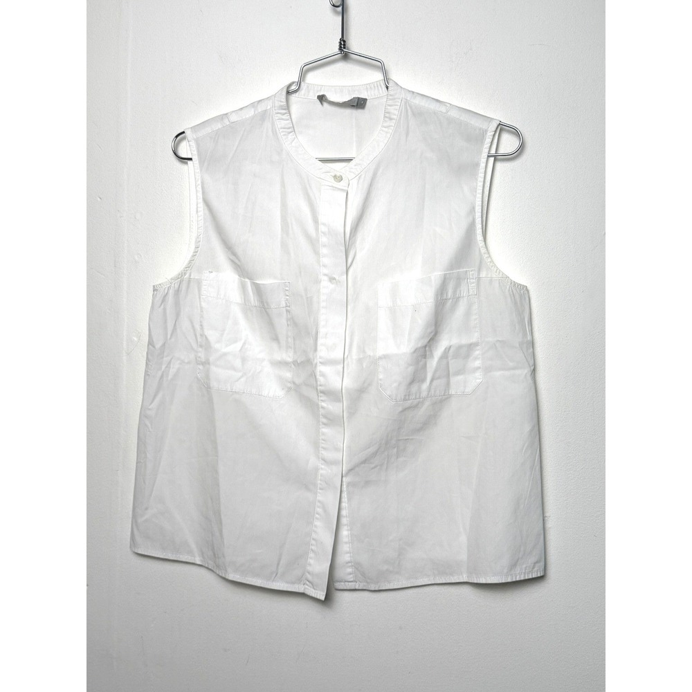 Vince. Womens White Cotton Sleeveless Band Collar Button Down Shirt‎ XS Pocket